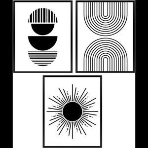 Boho Geometric Black & White Prints Art Wall Décor Set Of 3